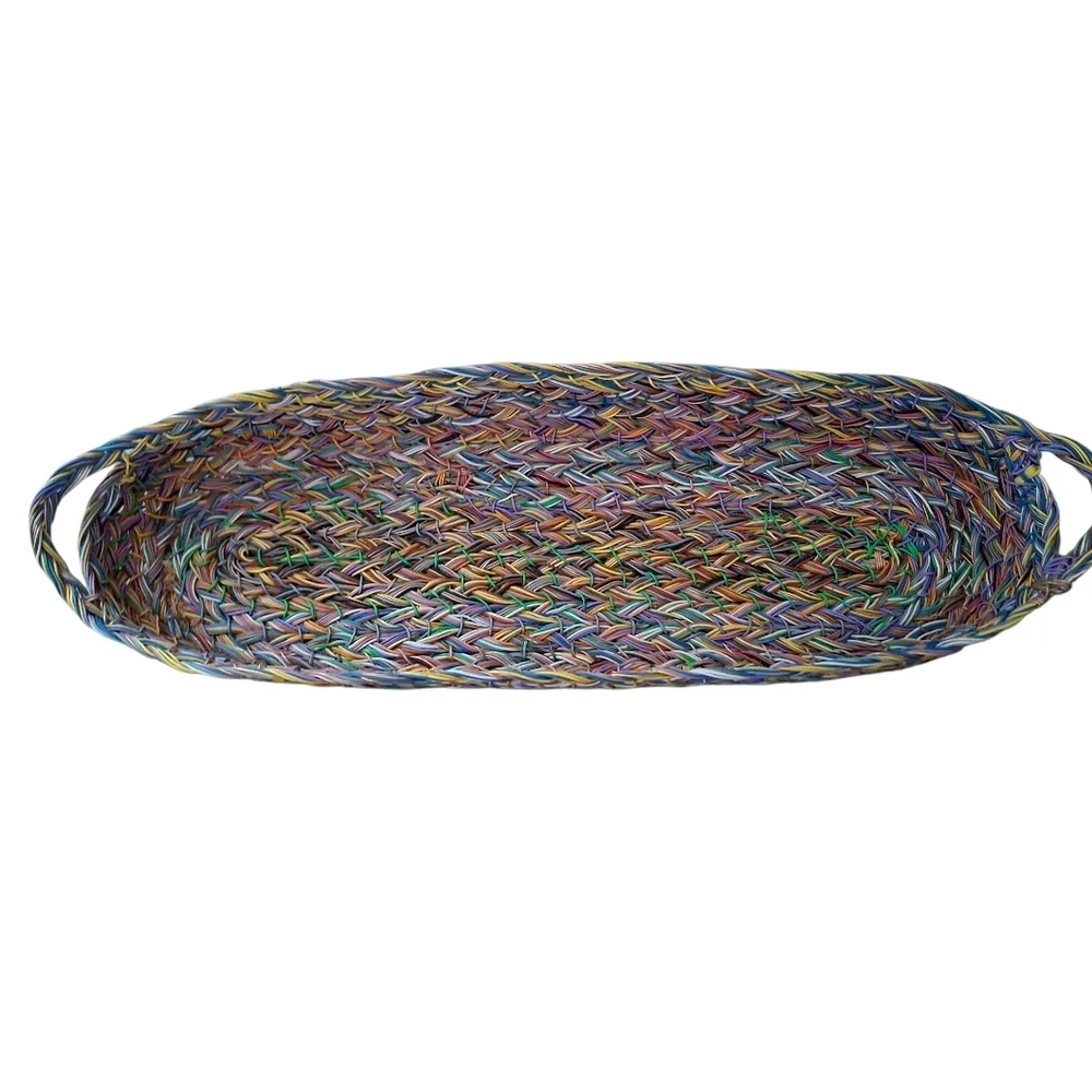 Handwoven Original Multicolor Wire Basket Tray with Handles Boho Basket - Picture 6 of 13